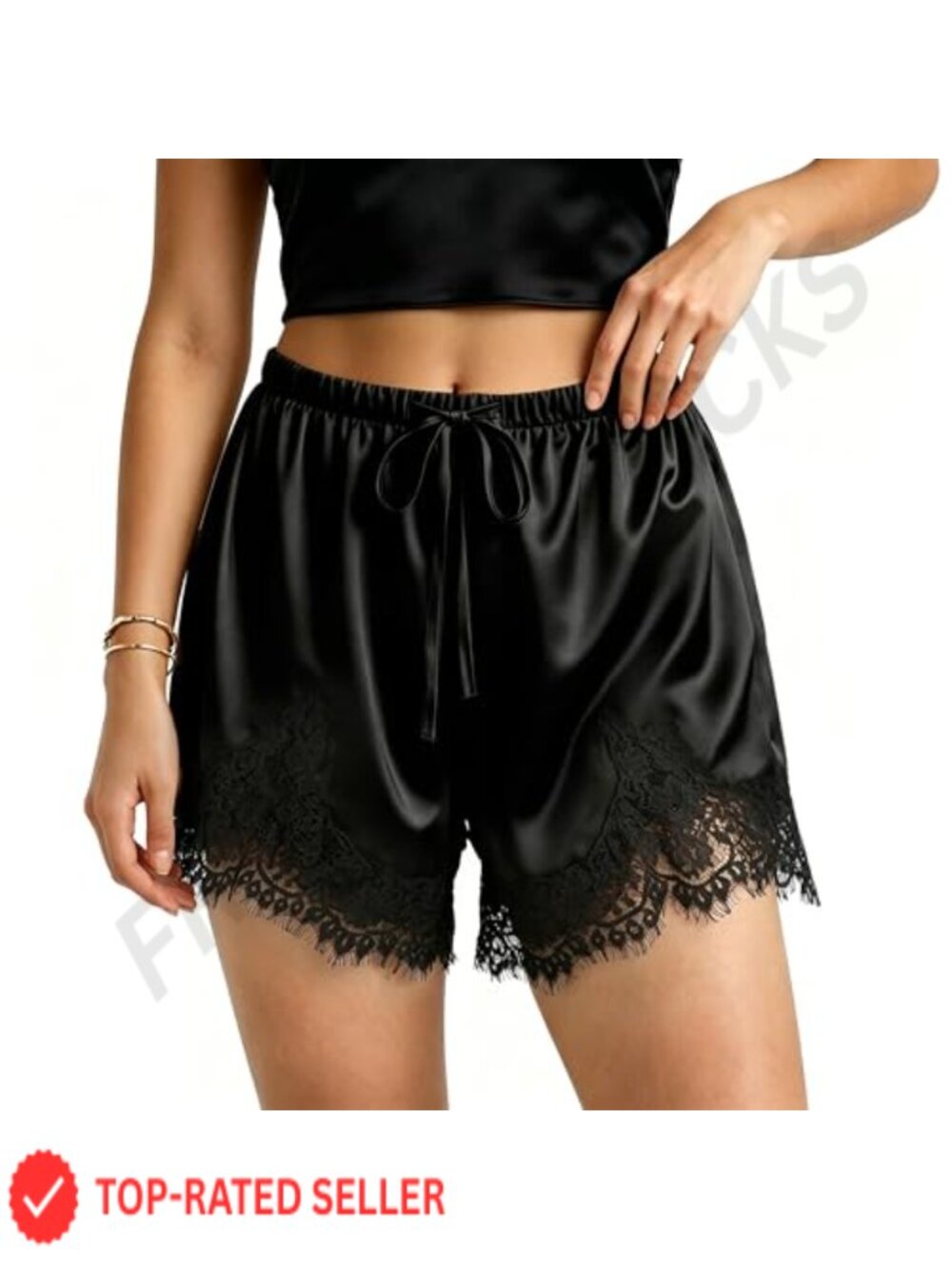 Satin Lace Trim Drawstring Shorts Loungewear Pajama Bottoms